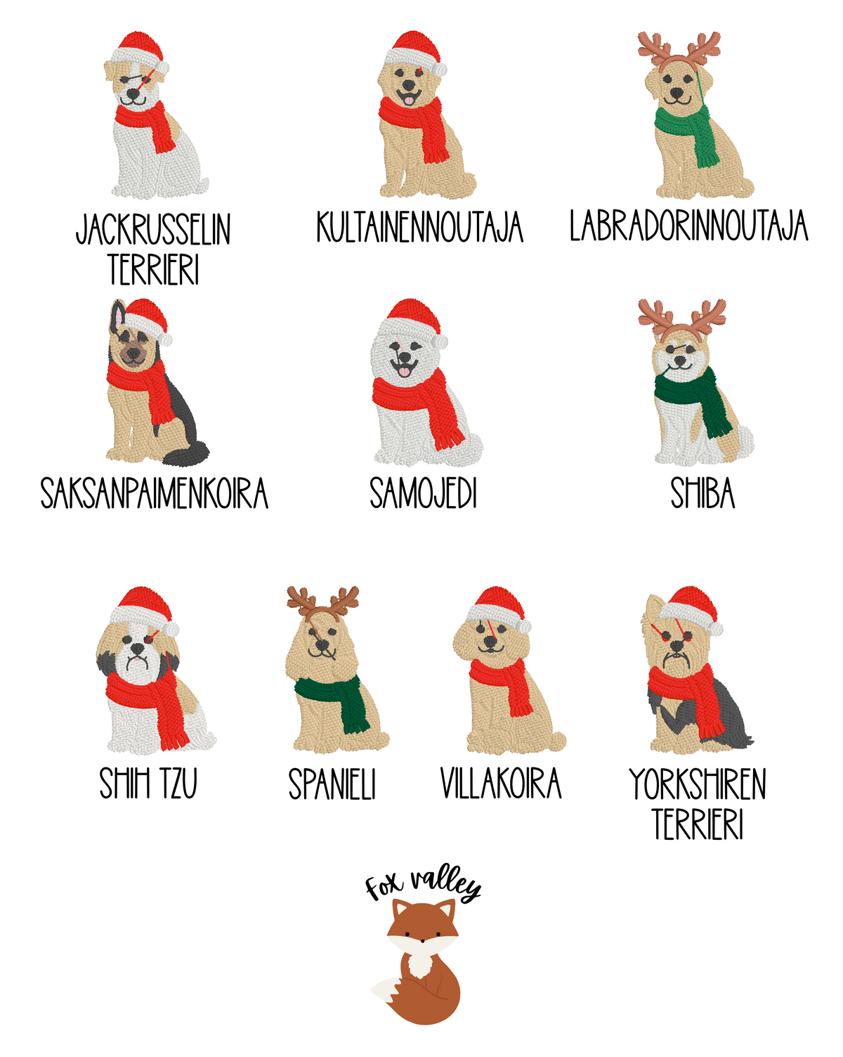 Brodeerattu tikattu toilettilaukku - joulu koira